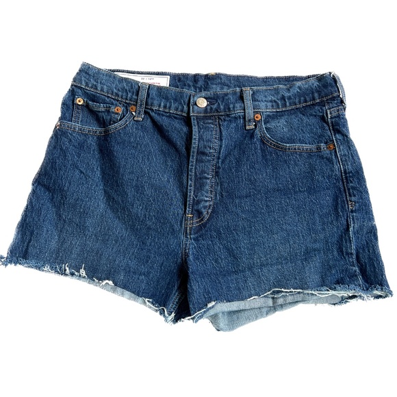 Gap Denim Shorts Cheeky Straight High Rise Size 32 Dark Wash Button Fly Stretchy - Picture 1 of 5